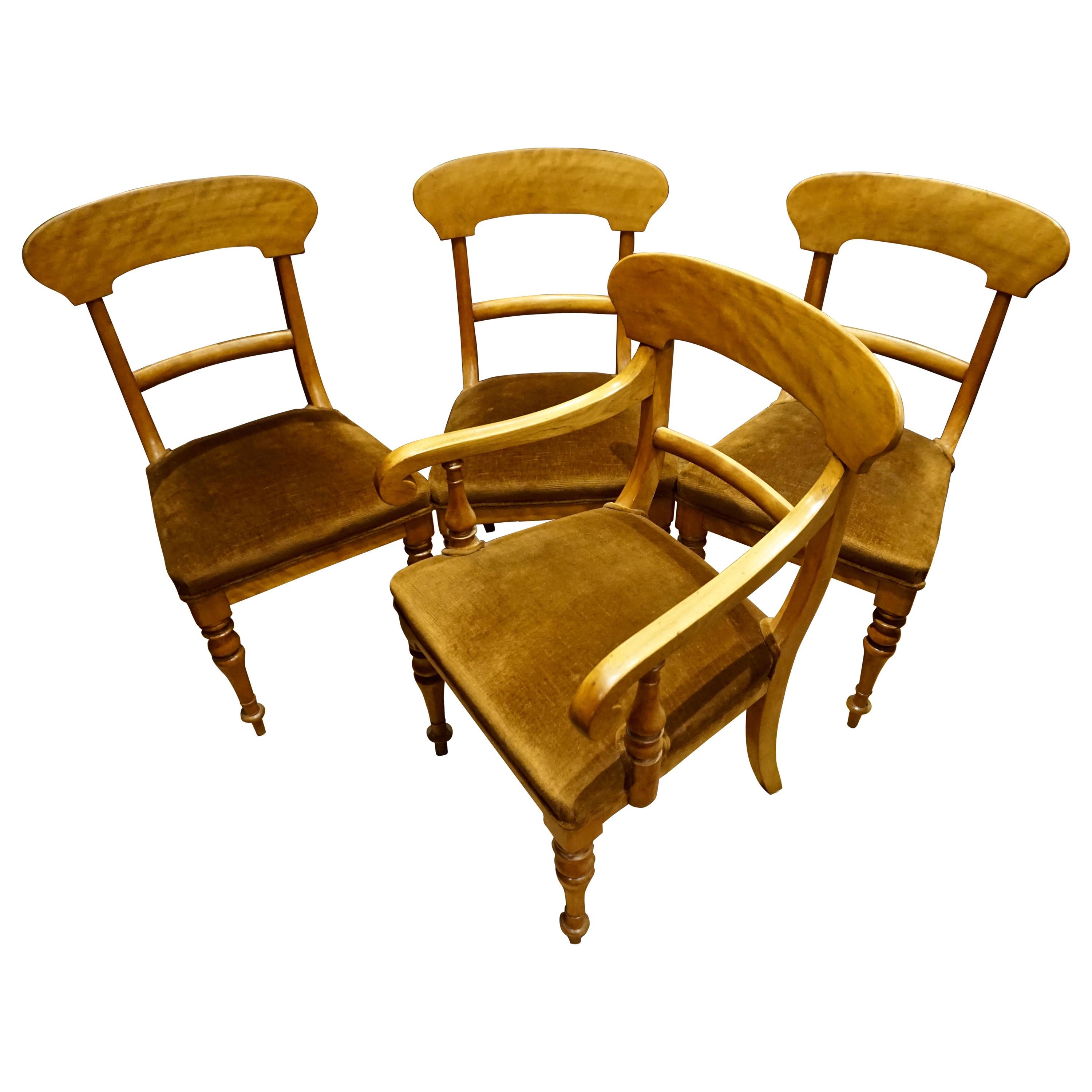 Set of Four Pearwood Chairs England with Horsehair Upholstery