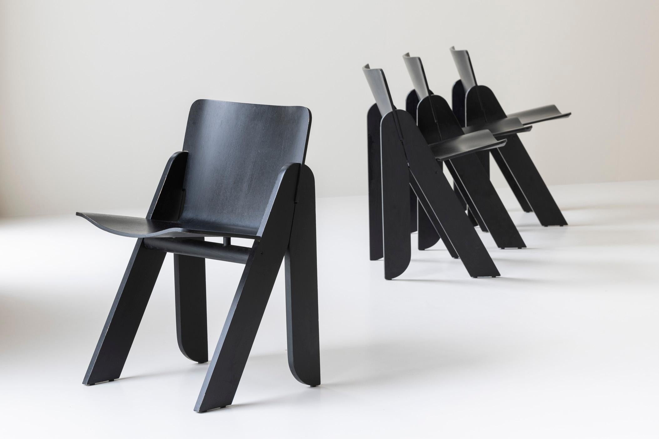 Oak Set of Four ‘Peota’ Dining Chairs by Gigi Sabadin for Stilwood, Italy, 1970s