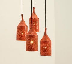 Set of Four Perforated Sheet Metal Ceiling Lamps, Spain, 1960's