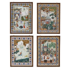 Antique Set of Four Persian Paintings, Qajar Period