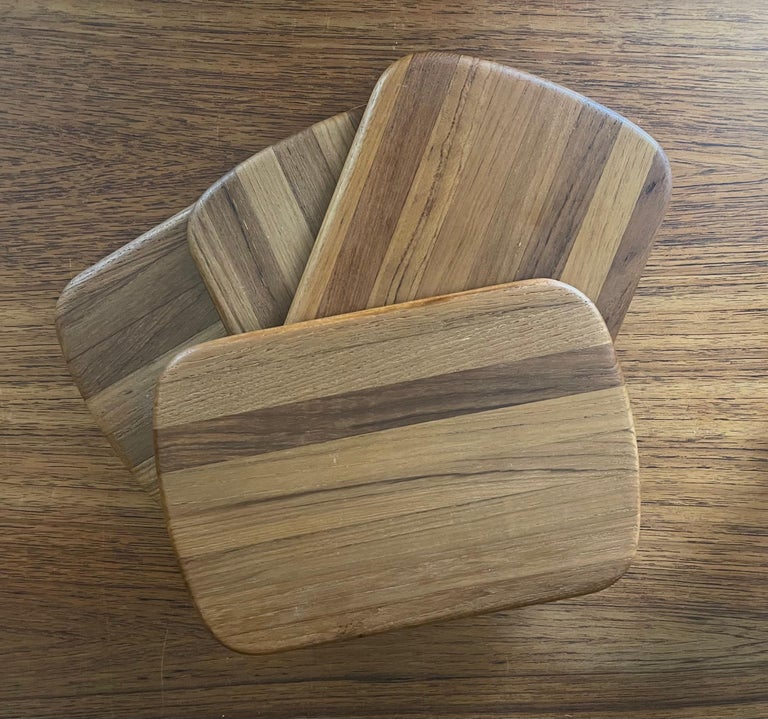 Set of Four Petite Danish Modern Teak Butcher Block Cutting Boards For