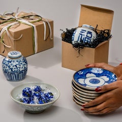 Set of Four Petite Japanese Blue & White Inban Dishes