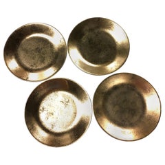 Set of Four Philippe Deshoulieres "Carat Gold" Round Porcelain Canapé Plates
