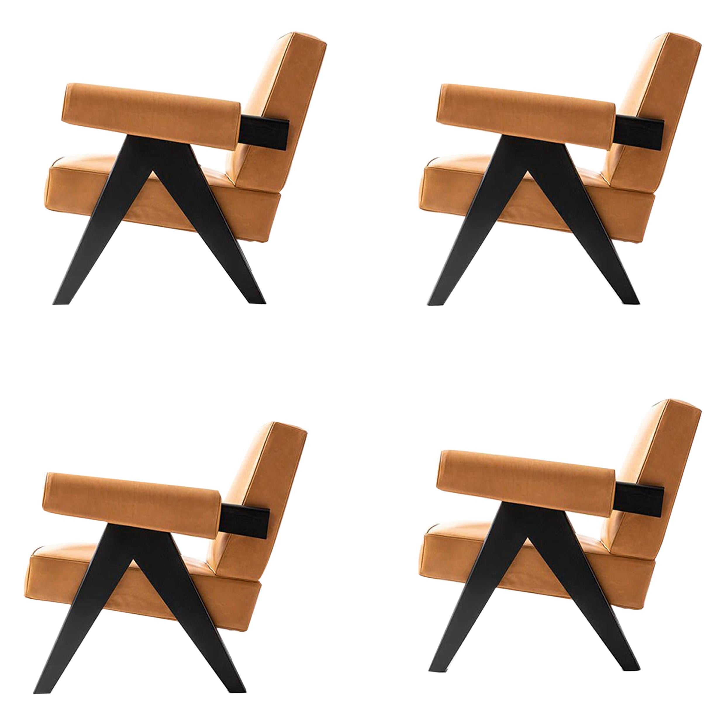 Ensemble de quatre fauteuils du Capitole 053 de Pierre Jeanneret par Cassina