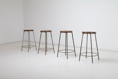 Set of four, Pierre Jeanneret Bar Stools in Teak & Cane from Chandigarh, India