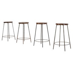 Set of four, Pierre Jeanneret Bar Stools in Teak & Cane from Chandigarh, India
