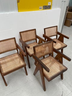 Set of Four Pierre Jeanneret Office Chairs with Rare Stencil Marks
