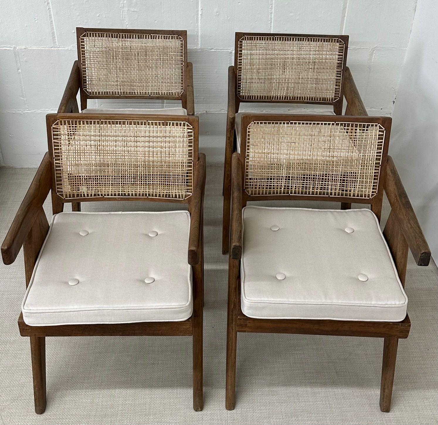 Pierre Jeanneret, Mid-Century Modern, Dining Chairs, Teak, Cane, India, 1960s 10