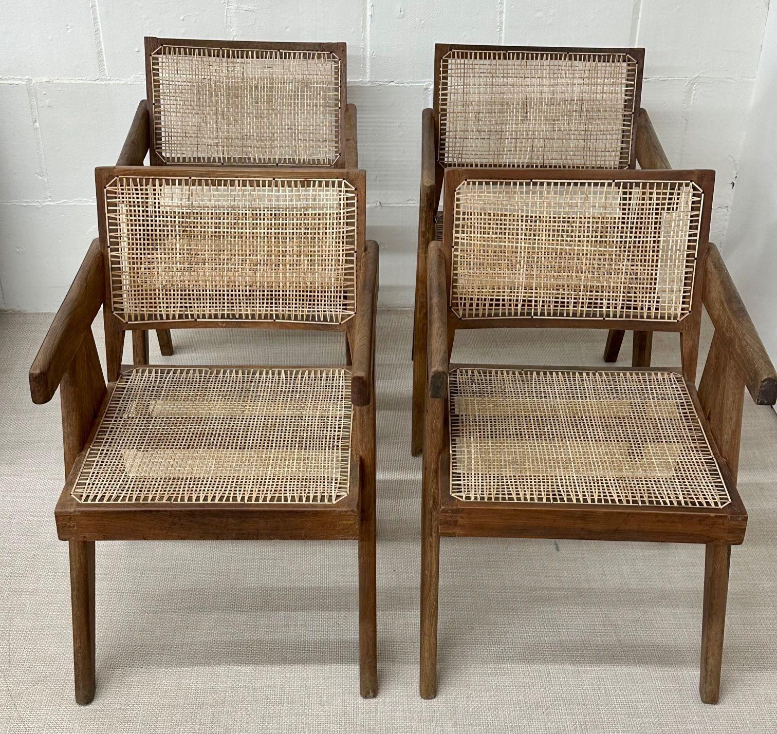 Pierre Jeanneret, Mid-Century Modern, Dining Chairs, Teak, Cane, India, 1960s 11