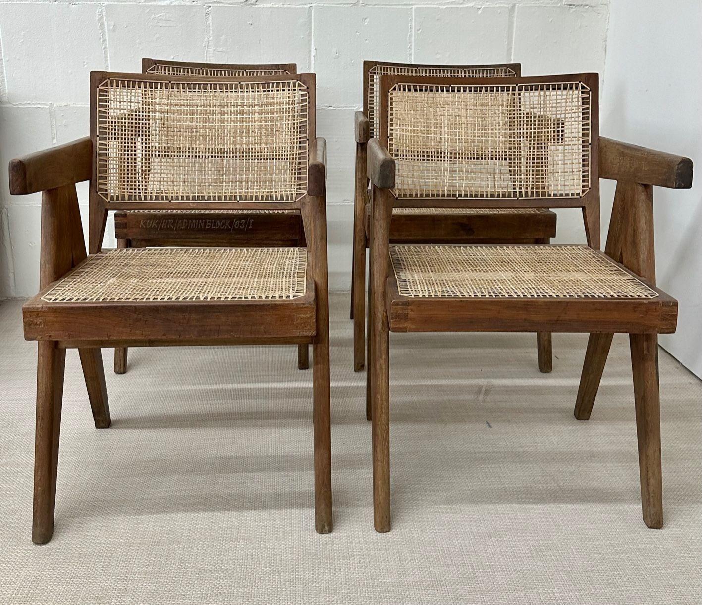 Pierre Jeanneret, Mid-Century Modern, Dining Chairs, Teak, Cane, India, 1960s 12