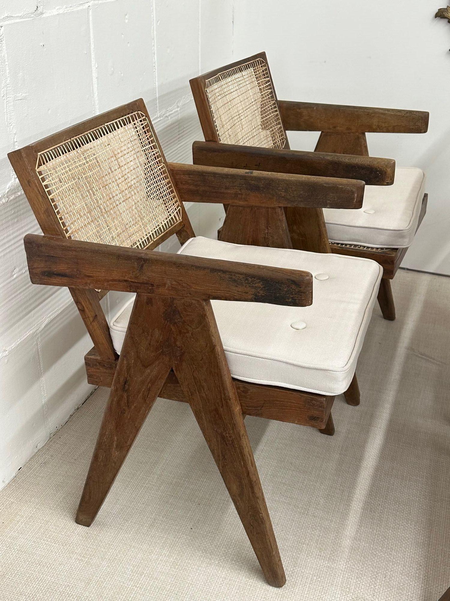 Pierre Jeanneret, Mid-Century Modern, Dining Chairs, Teak, Cane, India, 1960s 3