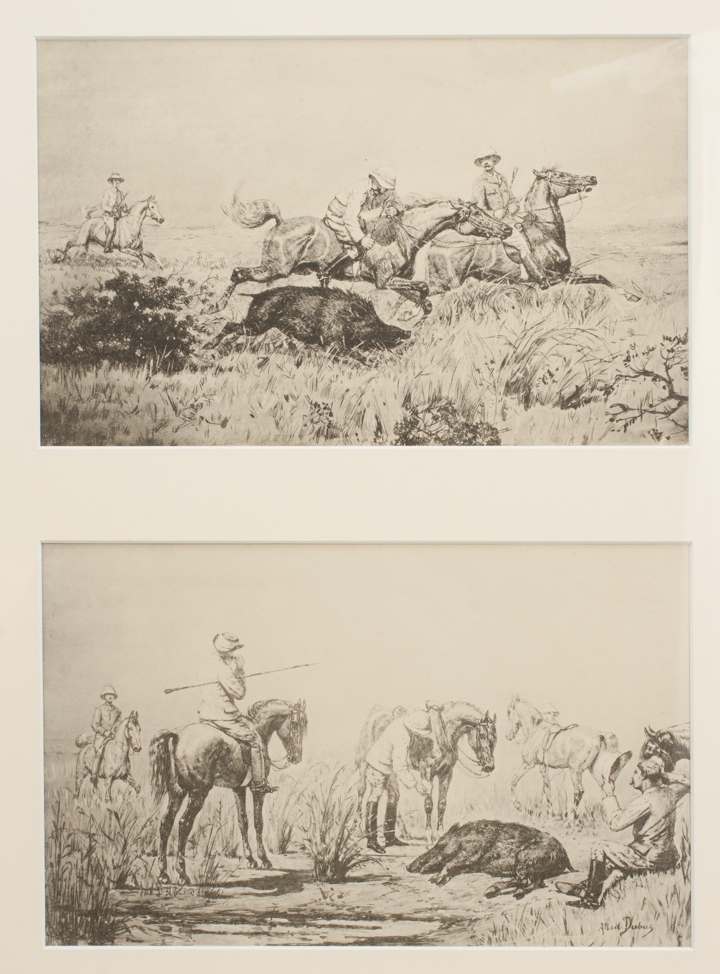 Ensemble de quatre estampes de porc accroché, lithographies. en vente 1