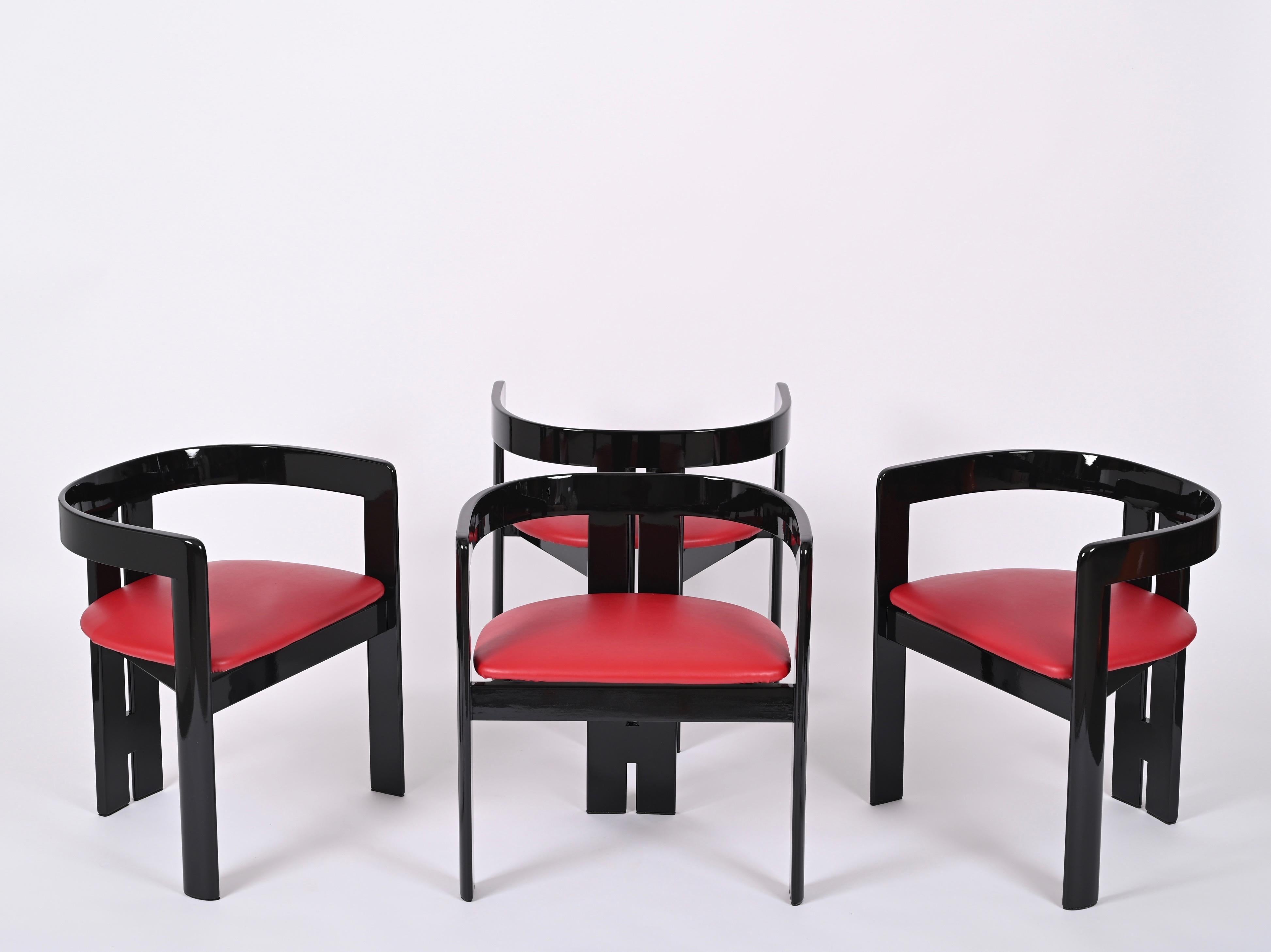 Lacquered Set of 4 Pigreco Chairs by Afra & Tobia Scarpa for Gavina, Italy 1960s For Sale