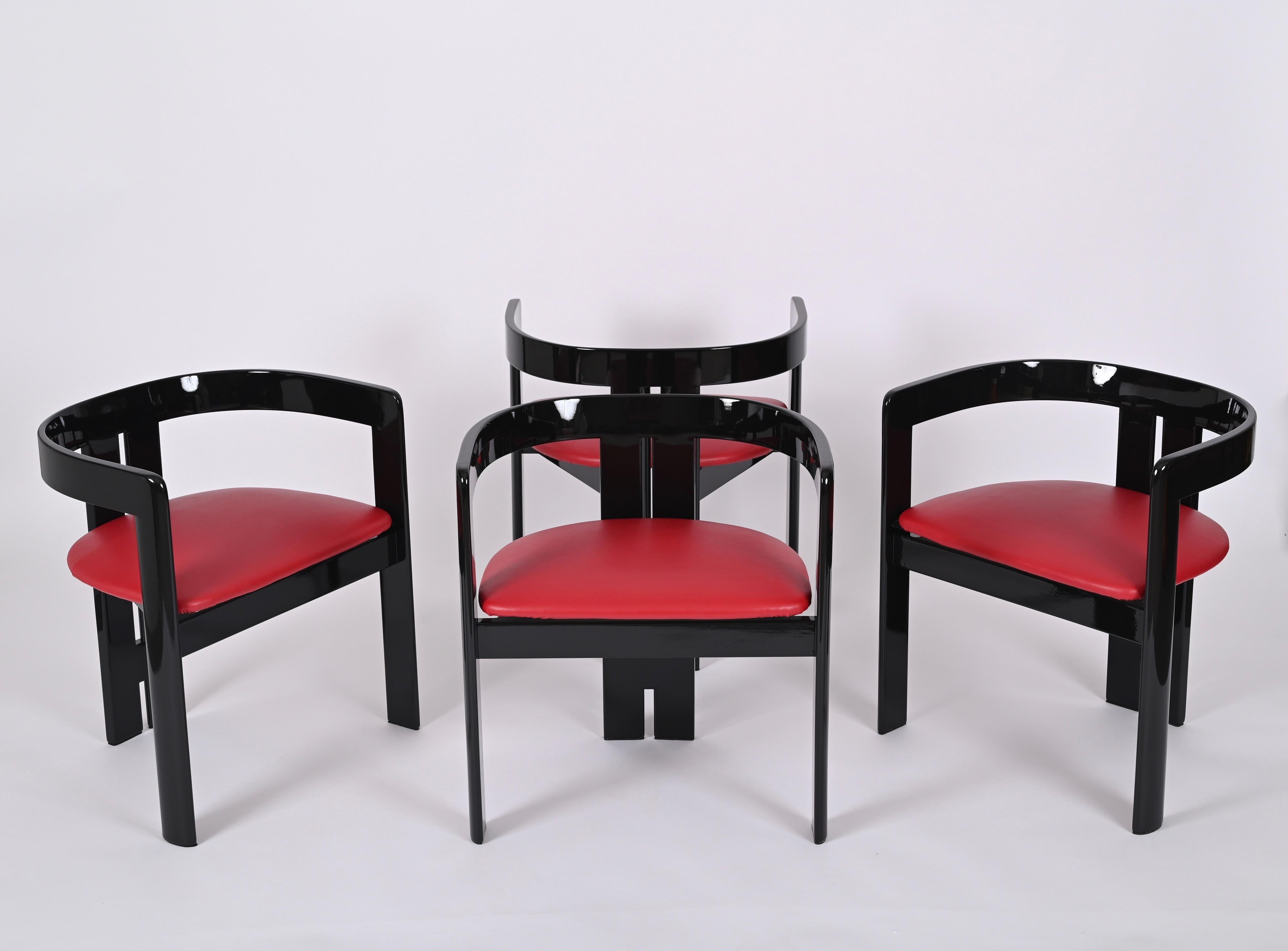 Imitation cuir Ensemble de quatre chaises Pigreco par Afra & Tobia Scarpa pour Gavina, Italie, années 1960 