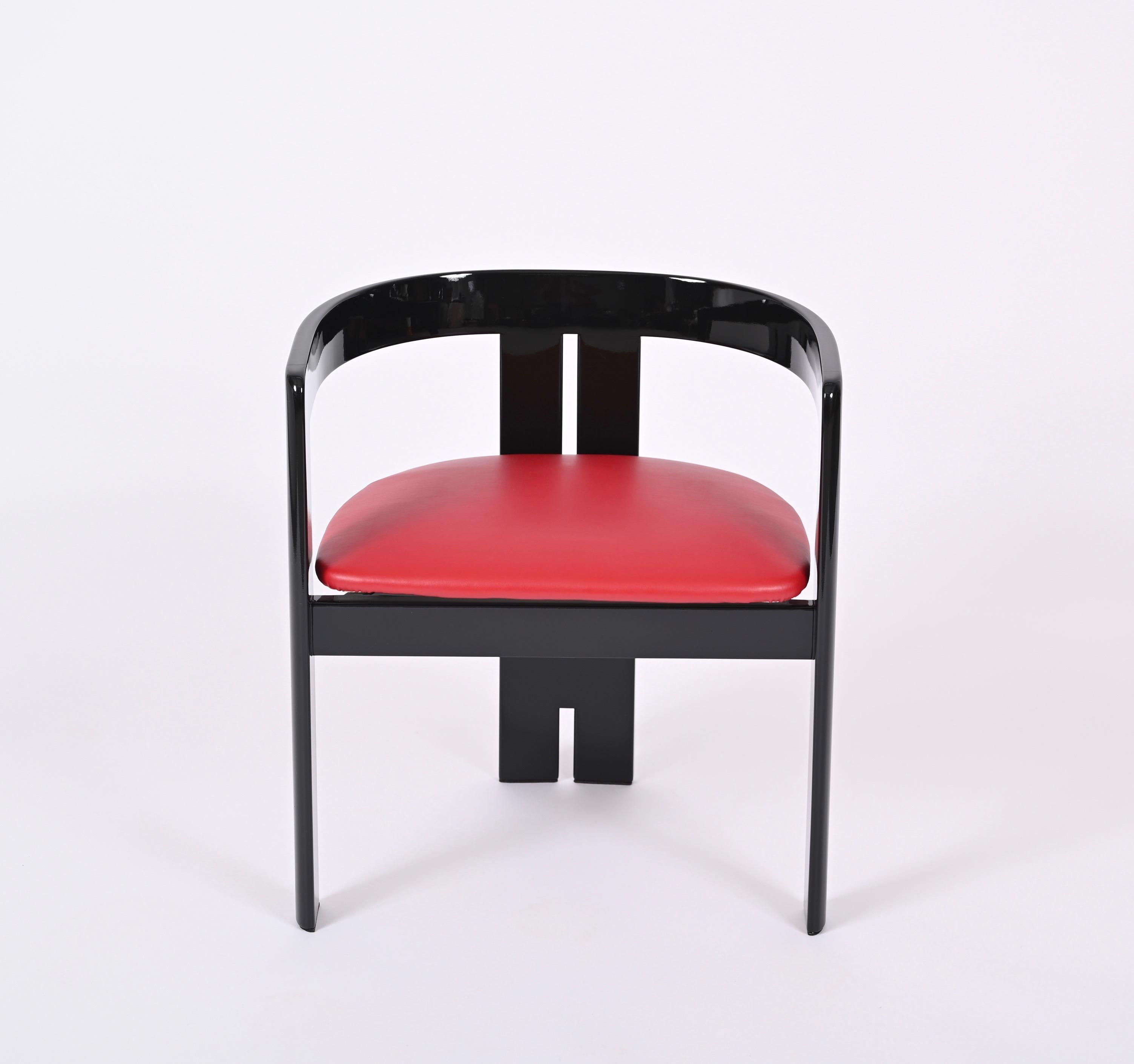 Faux Leather Set of 4 Pigreco Chairs by Afra & Tobia Scarpa for Gavina, Italy 1960s For Sale
