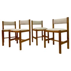 Set of Four Pine and Bouclé Dining Chairs