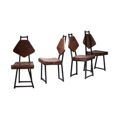 Set of Four Pine and Iron Chairs, France, 1950s