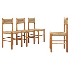 Set of Four Pine and Rush 'Dordogne' Style Dining Chairs, 1960s