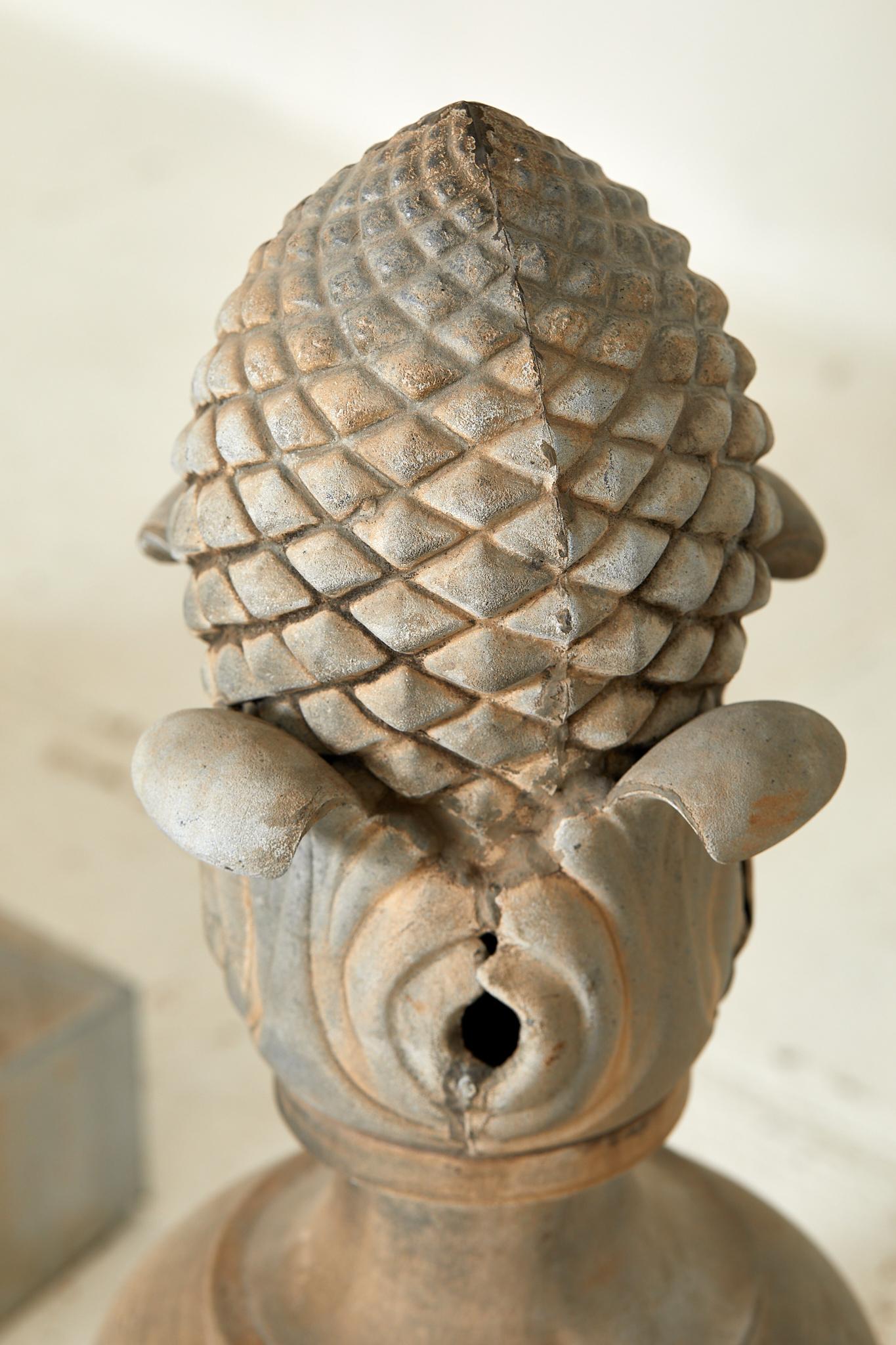 Late 20th Century Set of four pine cone-shaped finials, zinc, circa 1990, France. For Sale