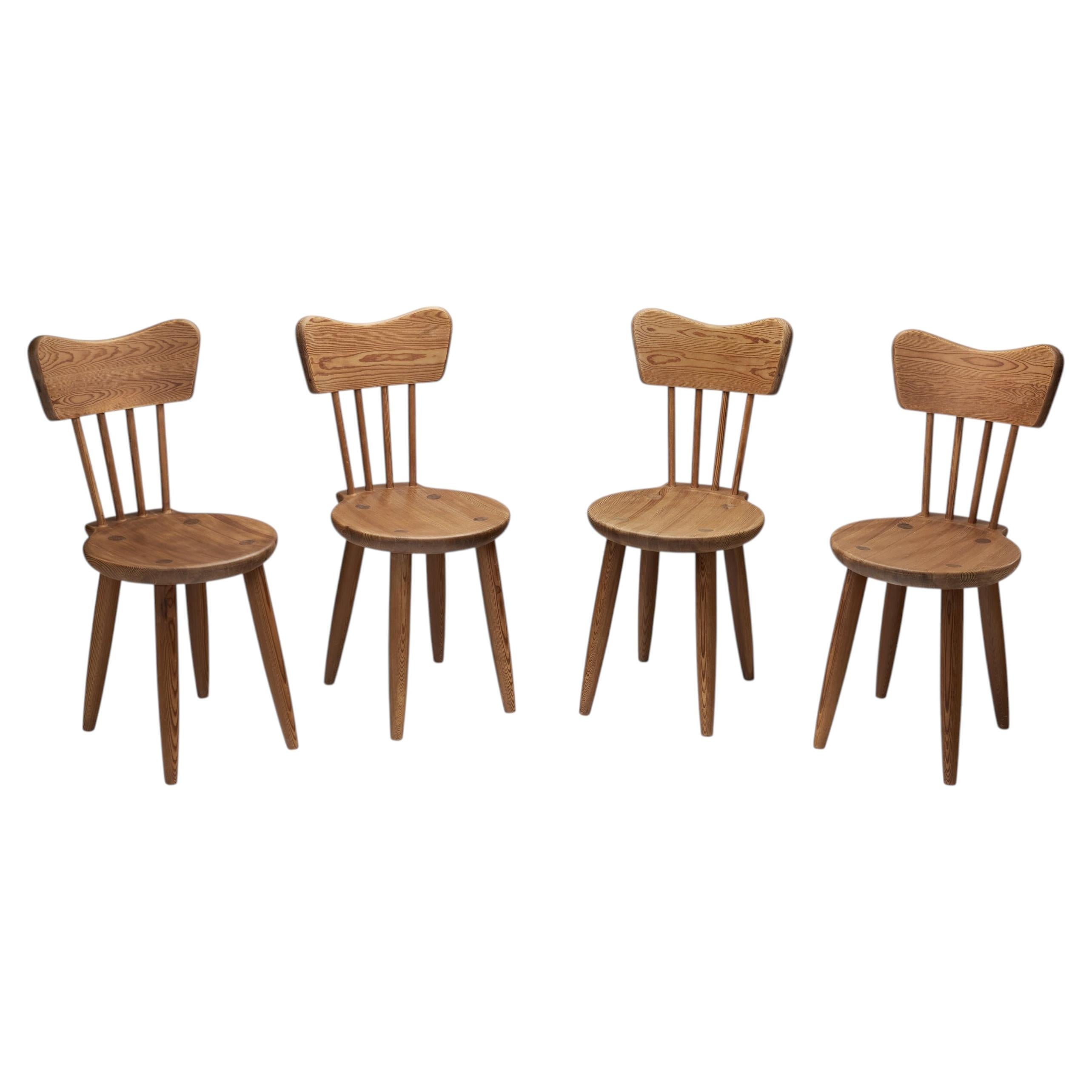 Set of Four Pine Dining Chairs, Scandinavia Mid-20th Century For Sale