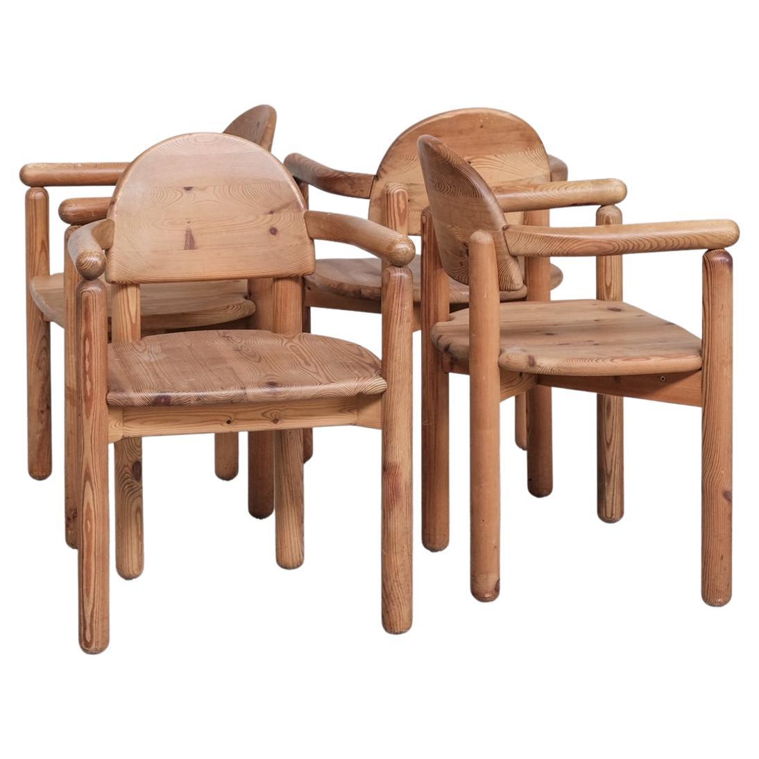 Set of Four Pine Mid-Century Danish Chairs Attr. to Rainer Daumiller