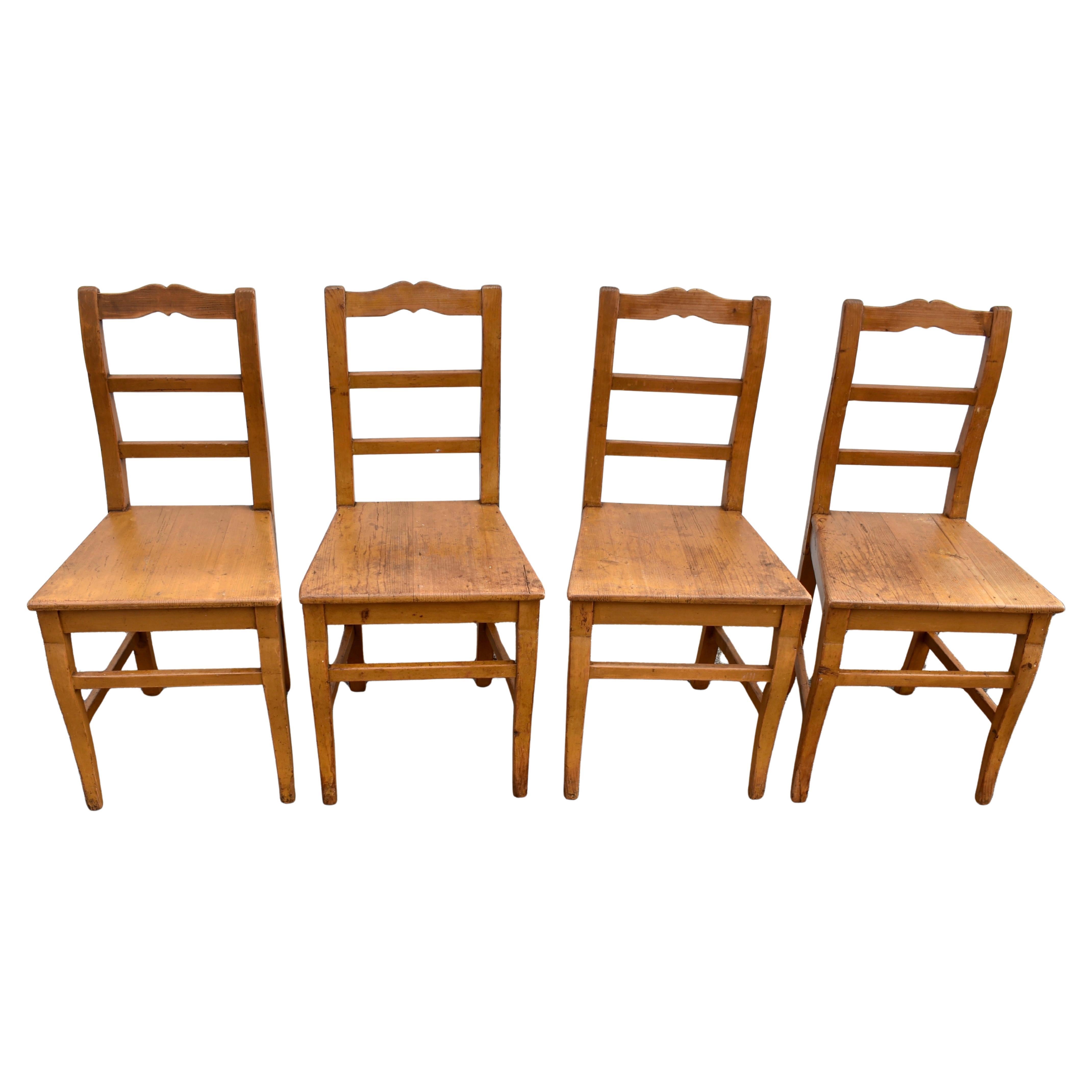 Set of Four Pine Plank Seat Ladderback Chairs