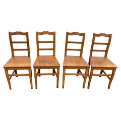 Set of Four Pine Plank Seat Ladderback Chairs