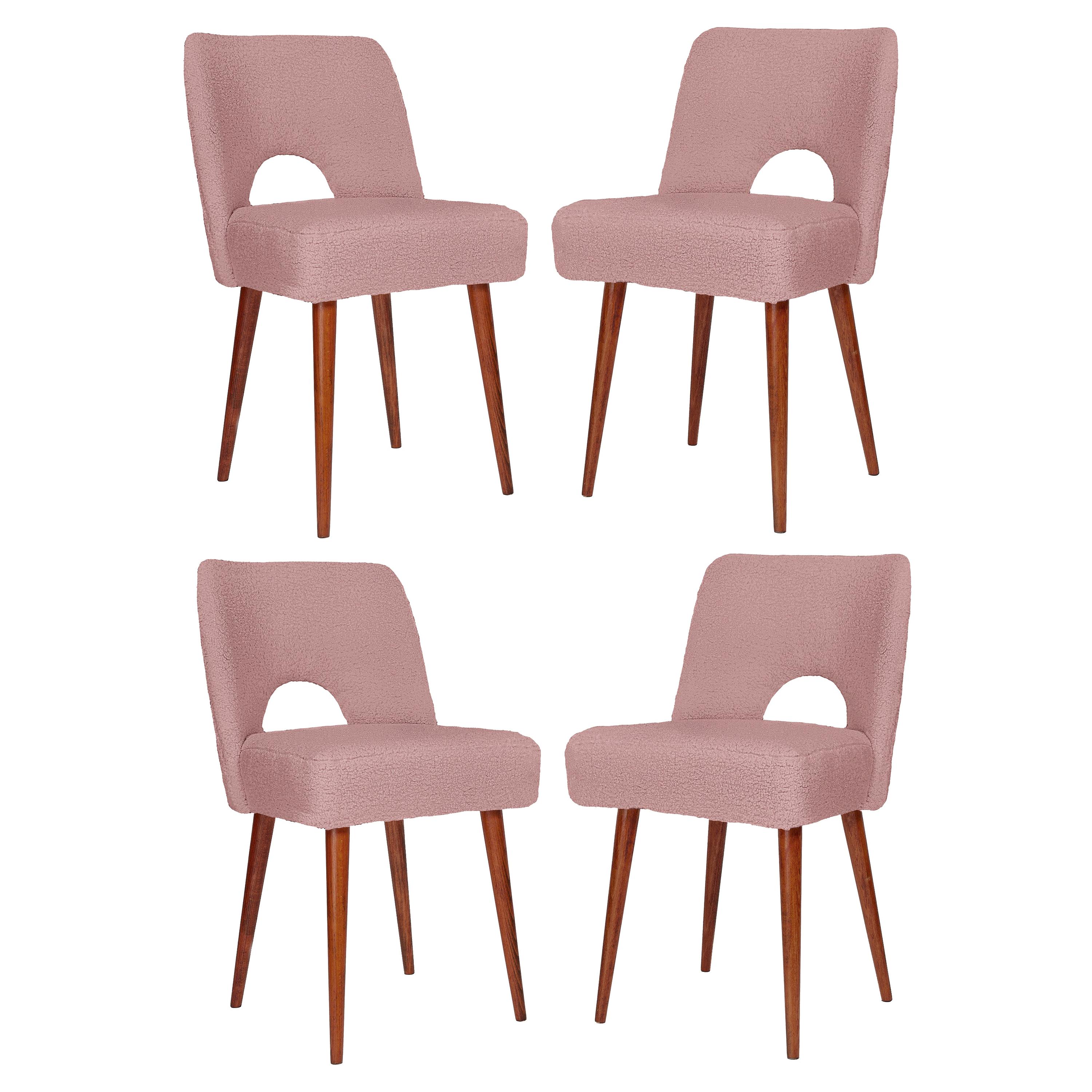 Ensemble de quatre chaises Shell en bouclette rose, années 1960