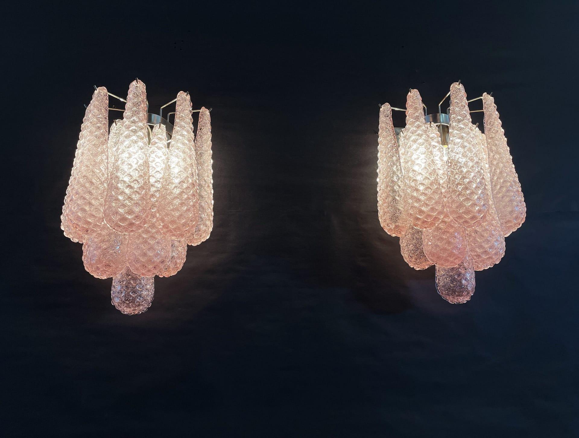 Italian Set of Four Pink Murano Wall Sconces in Drop form For Sale