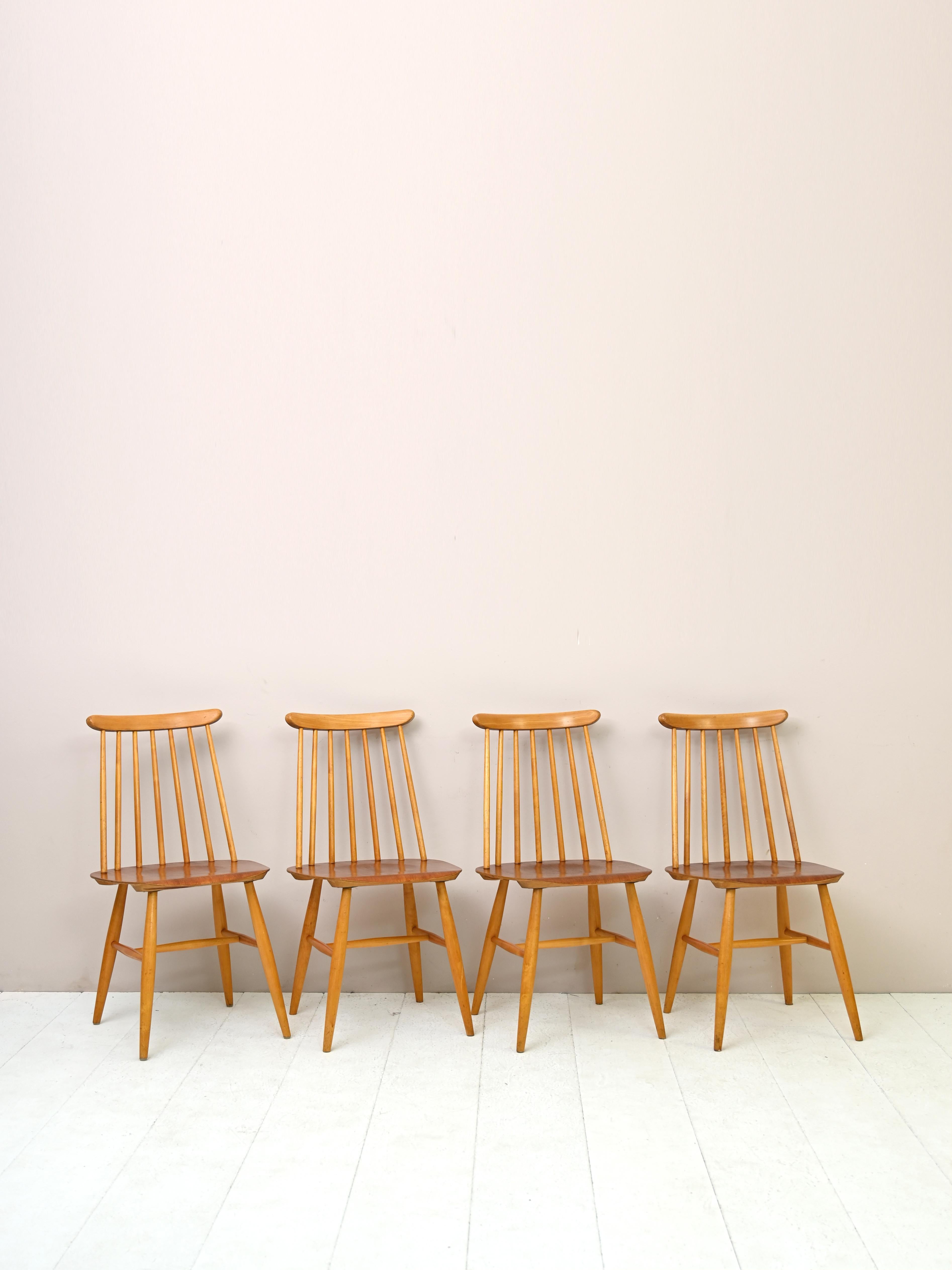 Scandinavian Modern Set of Four 'Pinnstol' Chairs by Edsby Verken