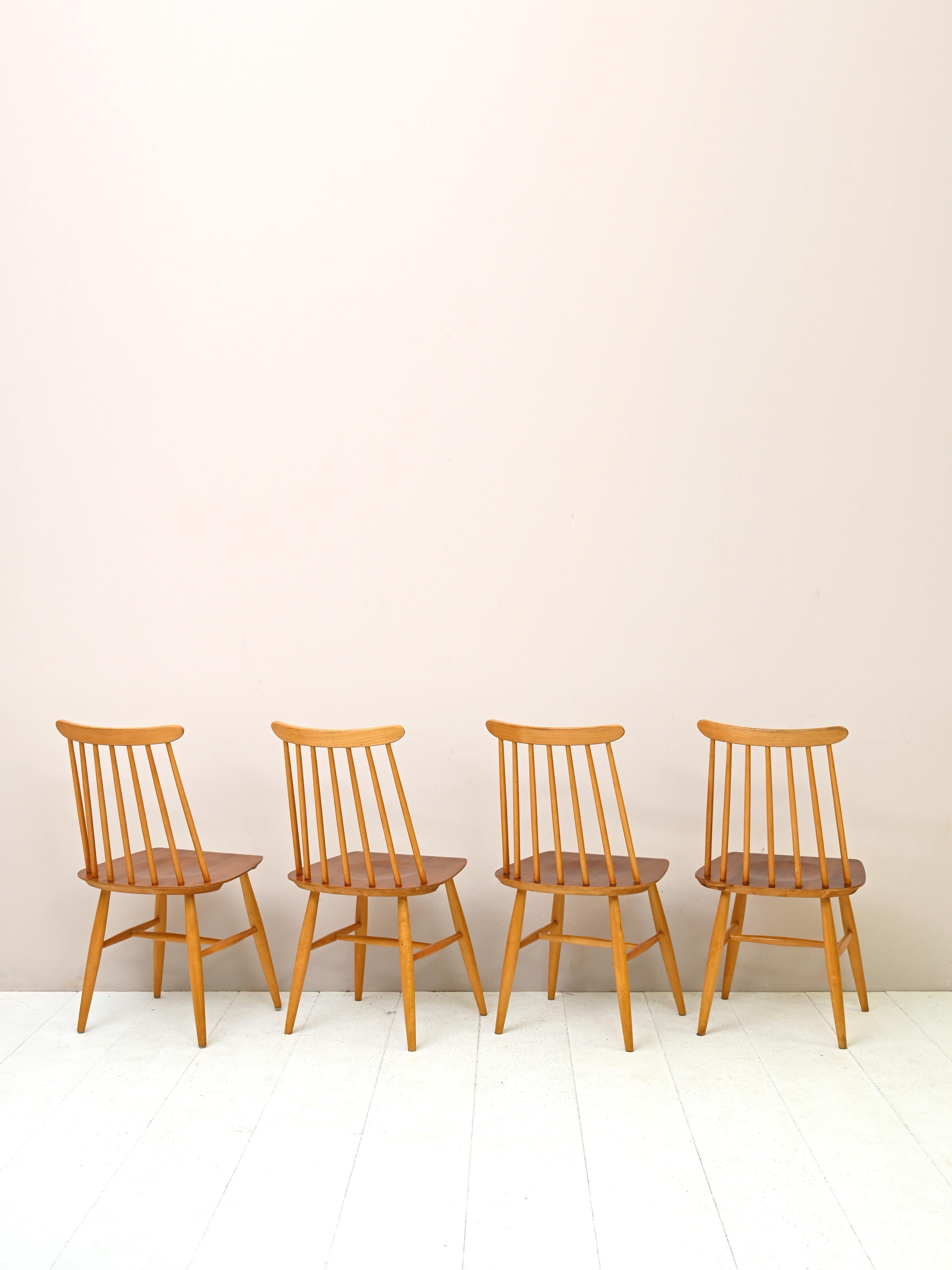 Swedish Set of Four 'Pinnstol' Chairs by Edsby Verken