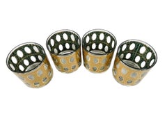 Set of Four Pisa Rocks Glasses w / Crackled Gold over Green Enamel by Culver LTD