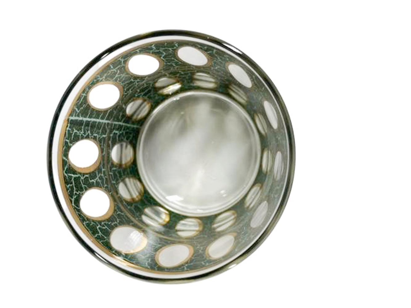 Mid-Century Modern Ensemble de quatre verres Pisa Rocks avec or craquelé sur émail vert par Culver LTD en vente