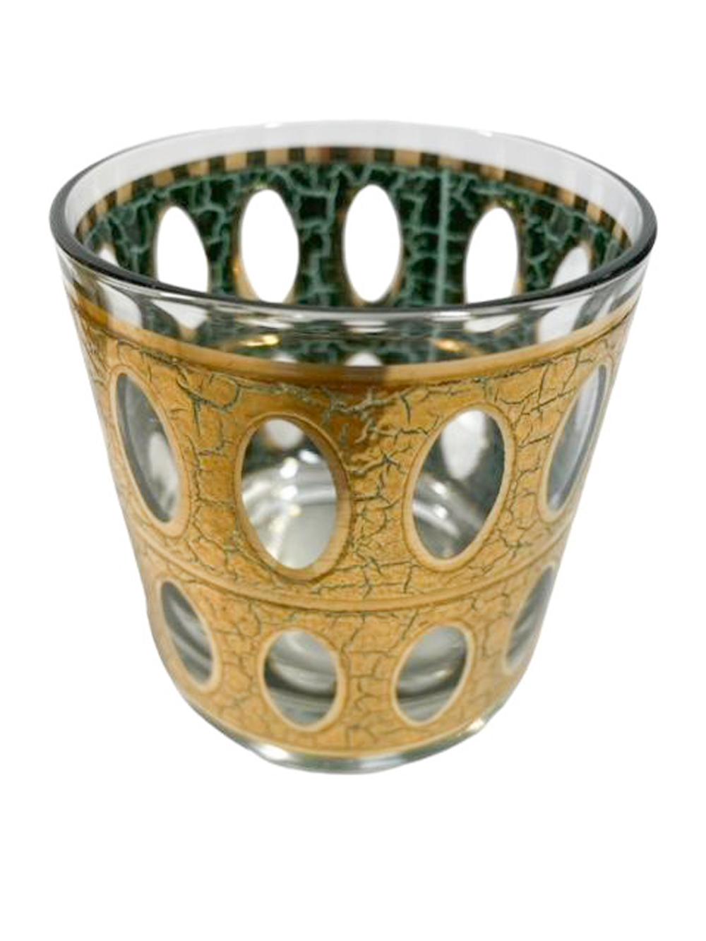 Américain Ensemble de quatre verres Pisa Rocks avec or craquelé sur émail vert par Culver LTD en vente