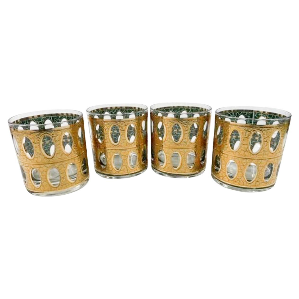 Juego de cuatro vasos Pisa Rocks con oro craquelado y esmalte verde de Culver LTD