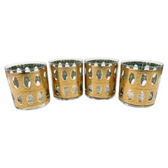 Juego de cuatro vasos Pisa Rocks con oro craquelado y esmalte verde de Culver LTD