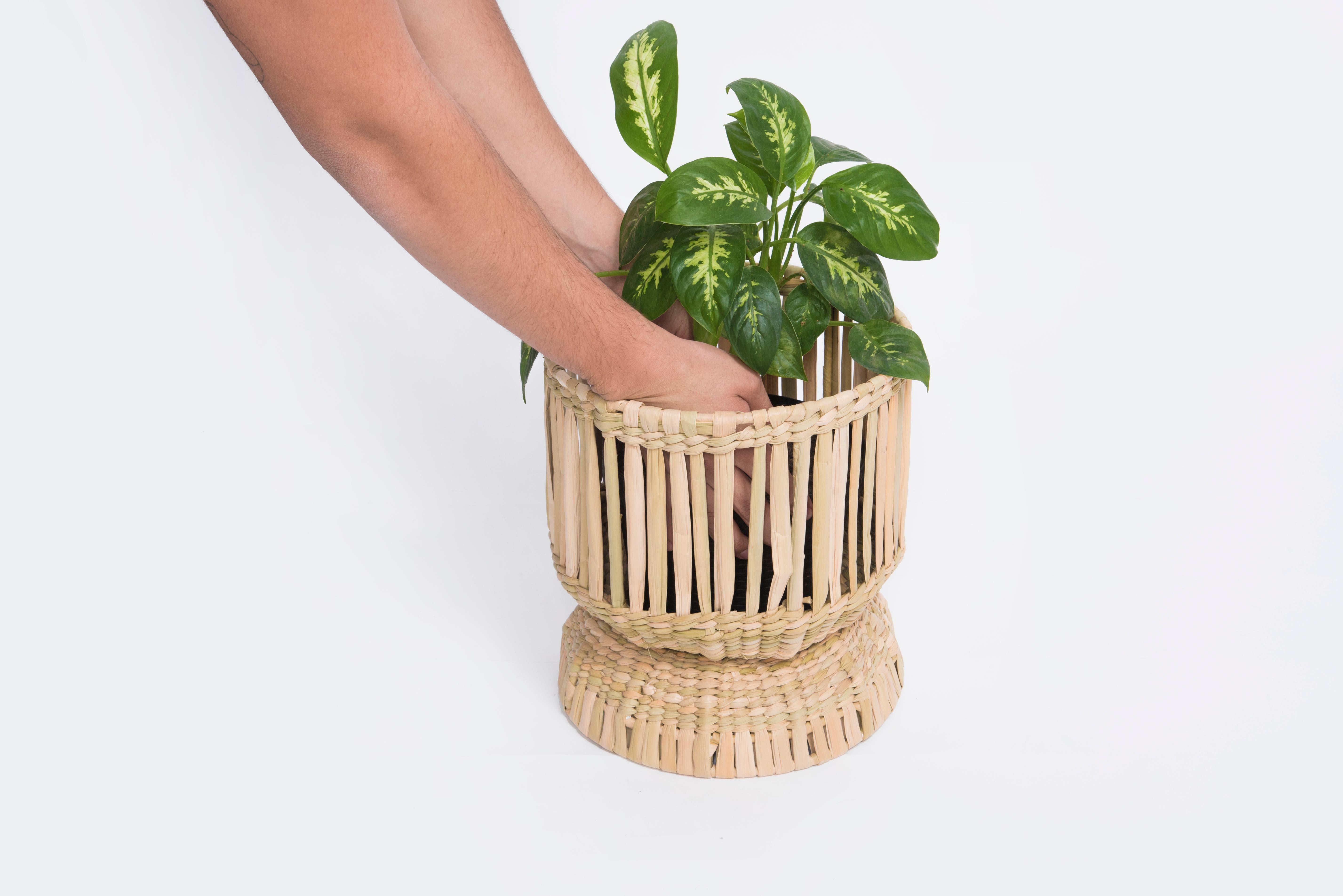 Mexicain Ensemble de quatre pots à plantes, tissés à la main avec des fibres naturelles  en vente