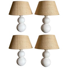 Set of Four Plaster Lamps with Raffia Shades