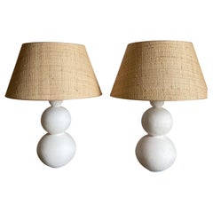 Set of Four Plaster Lamps with Raffia Shades