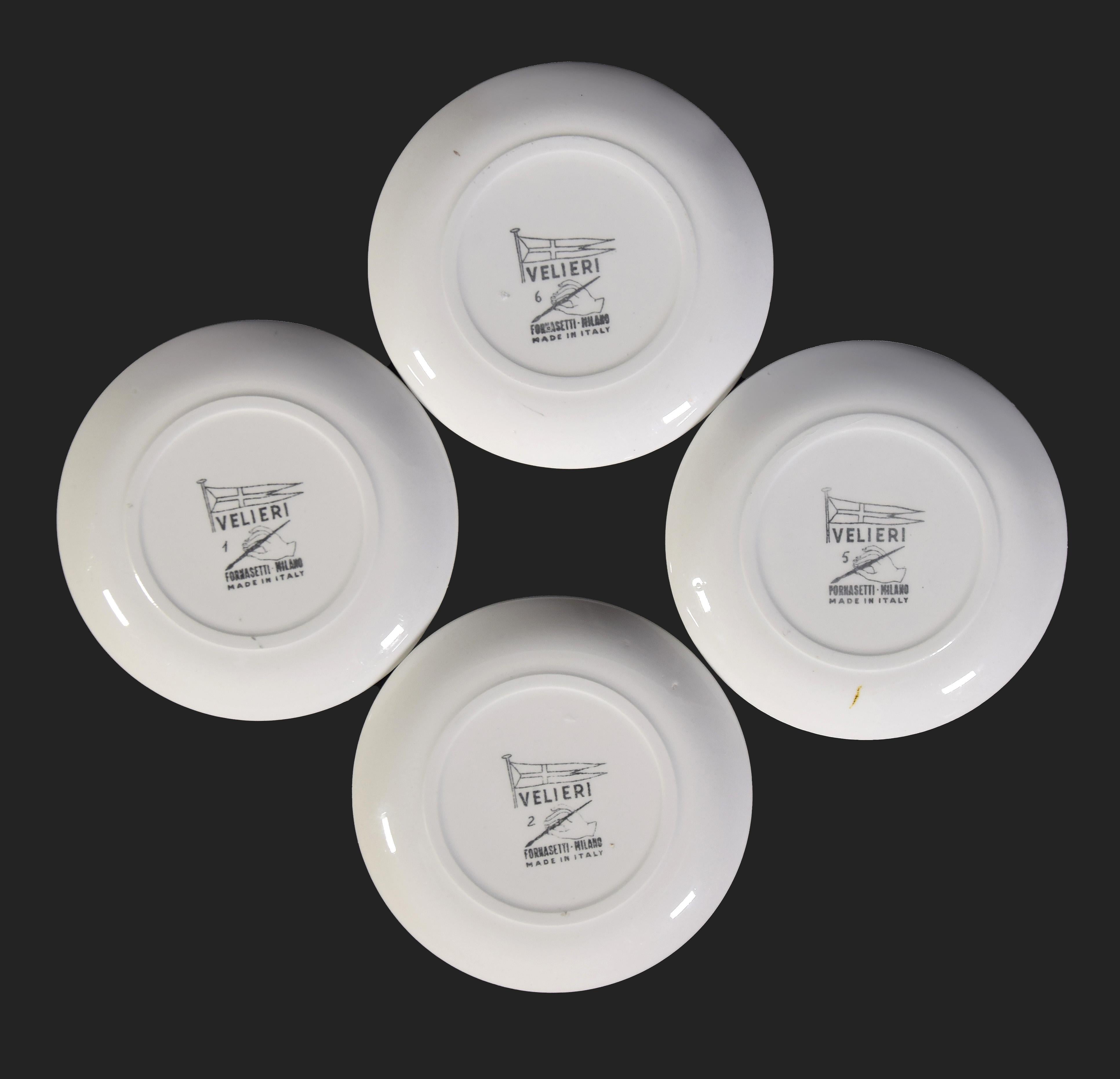 Set von vier Tellern „Velieri“ von Piero Fornasetti, 1960er Jahre (Italienisch) im Angebot