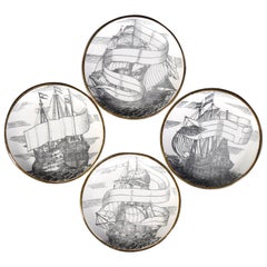 Set di quattro piatti 'Velieri' di Piero Fornasetti, anni '60
