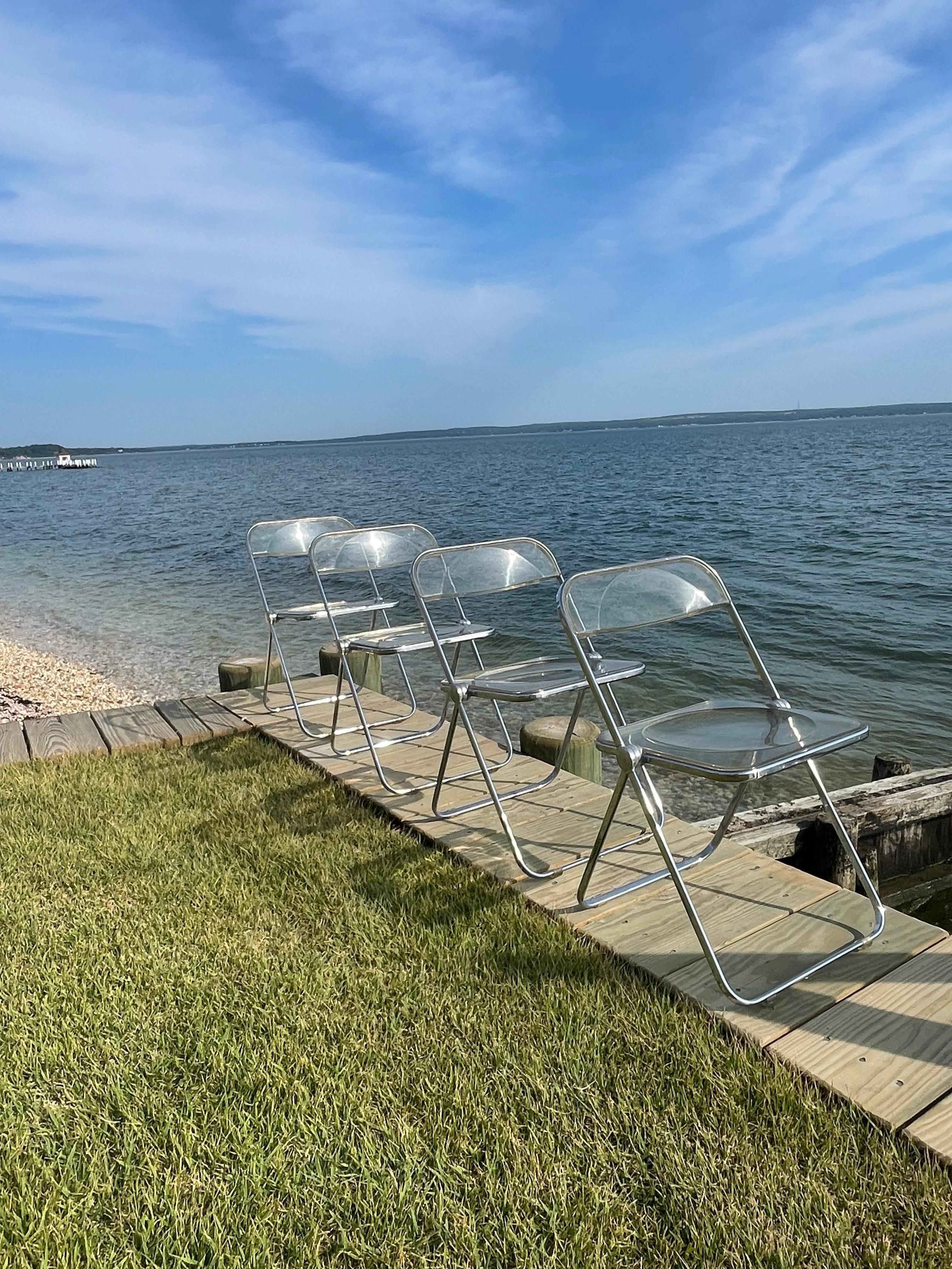 Set of Four Plia Lucite Italian Folding Chairs For Sale 6