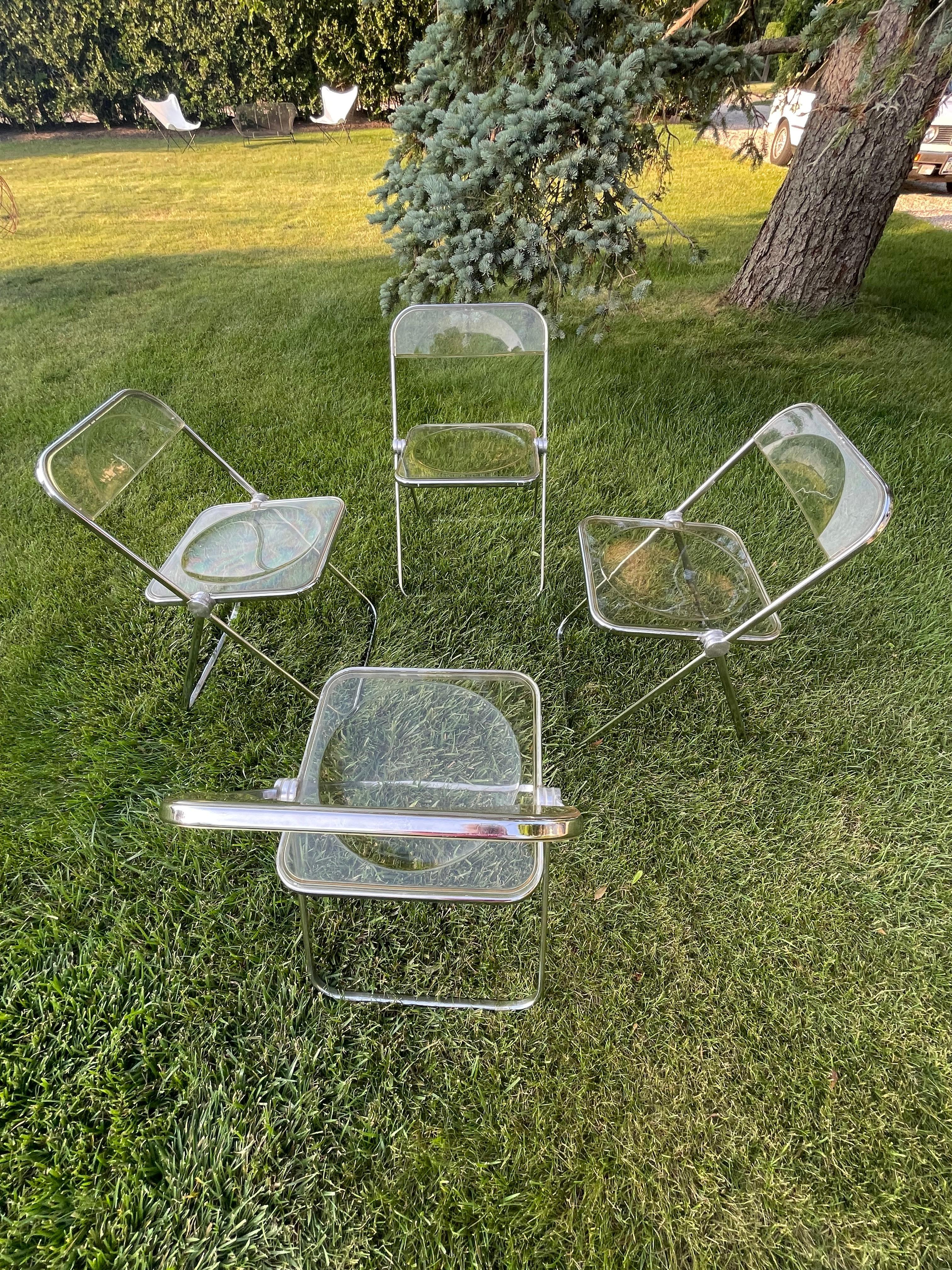 Set of Four Plia Lucite Italian Folding Chairs For Sale 7