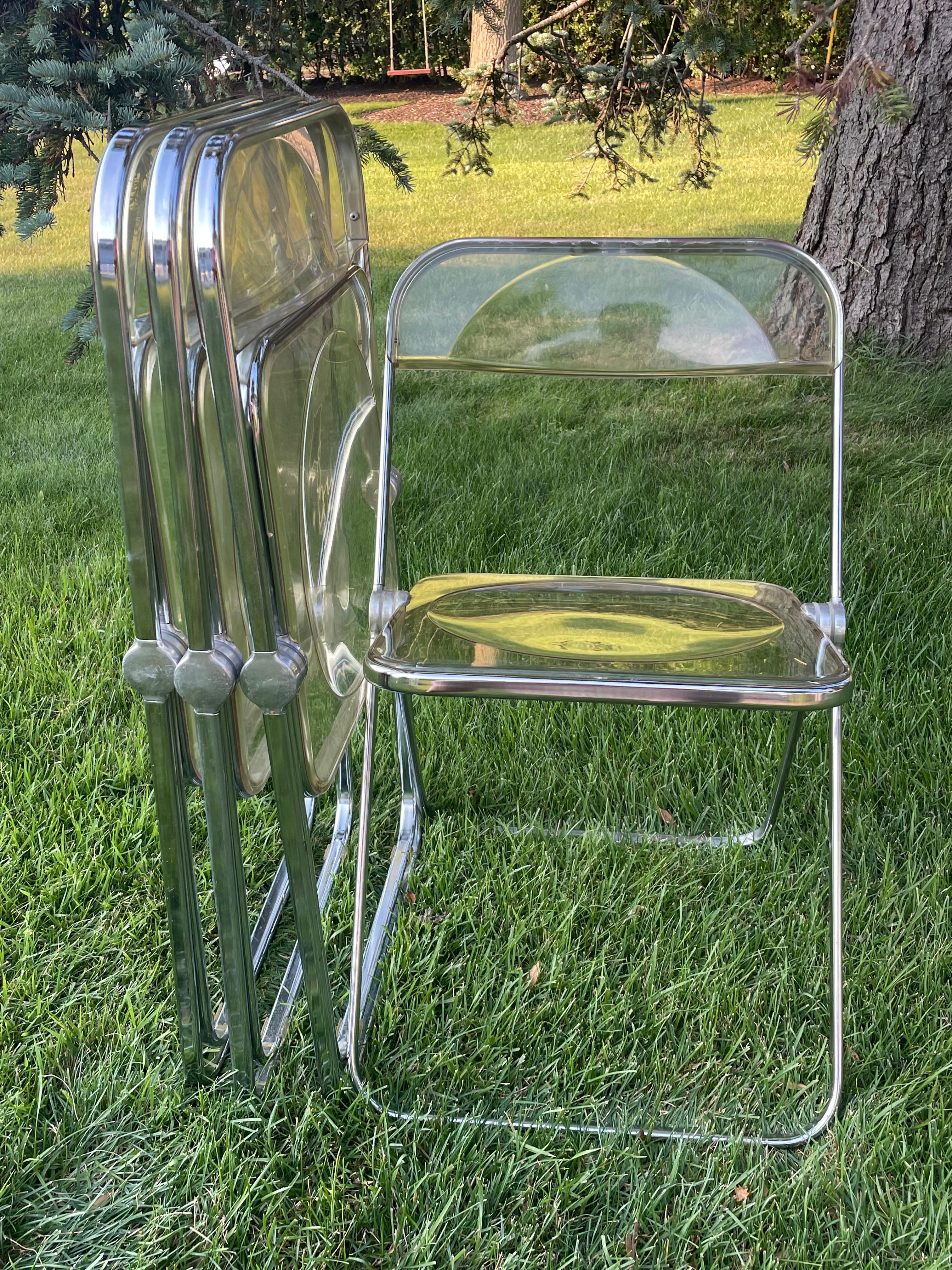 Set of Four Plia Lucite Italian Folding Chairs For Sale 8