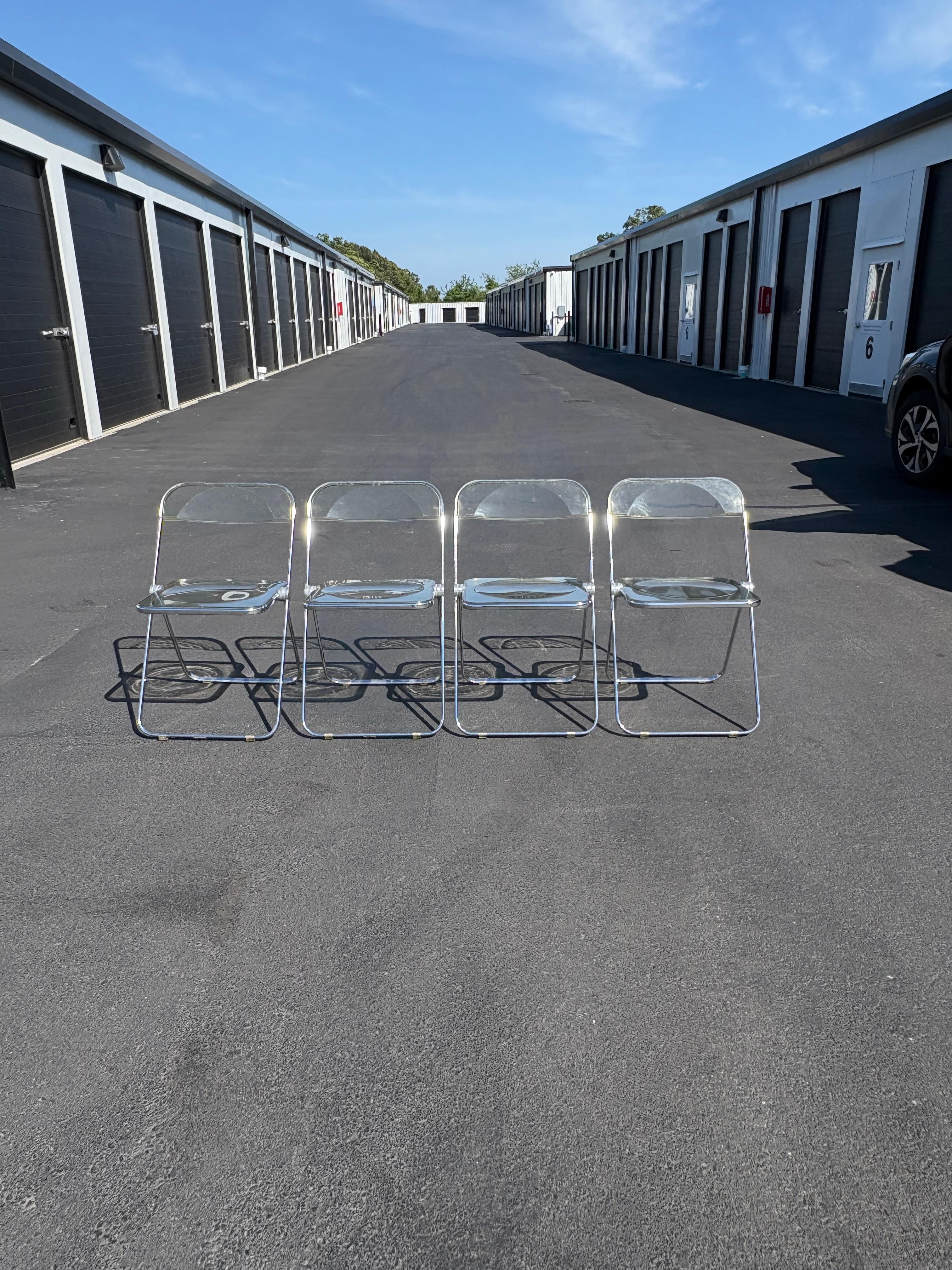 Set of Four Plia Lucite Italian Folding Chairs For Sale 9
