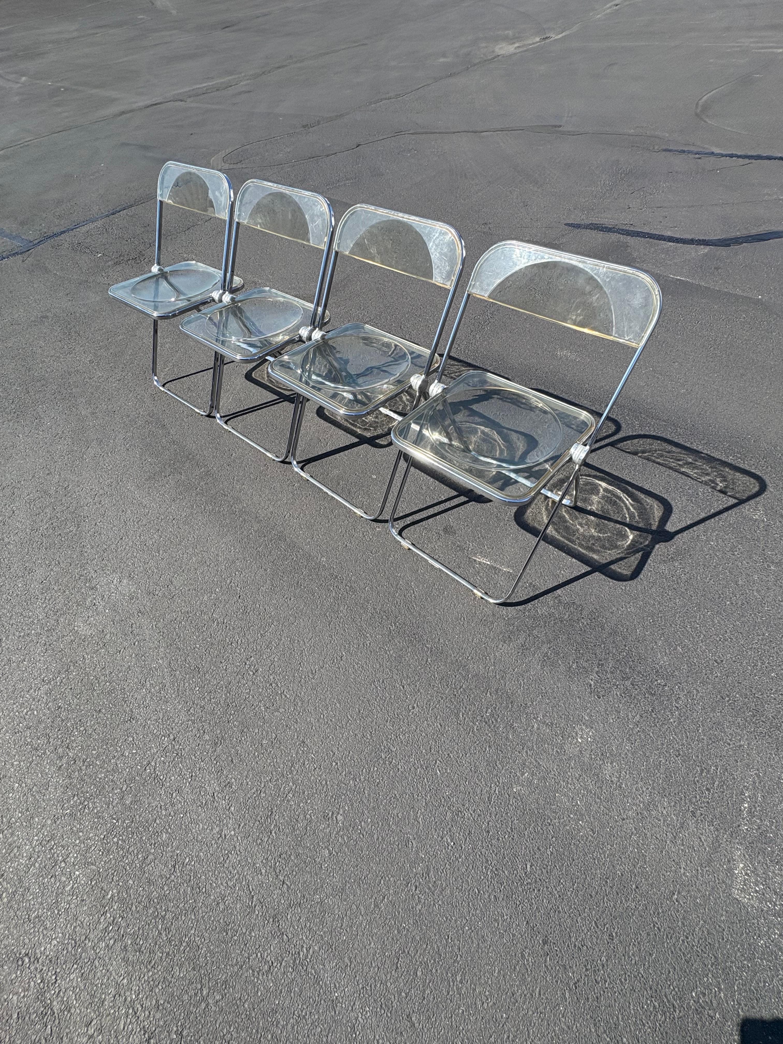 Set of Four Plia Lucite Italian Folding Chairs For Sale 10