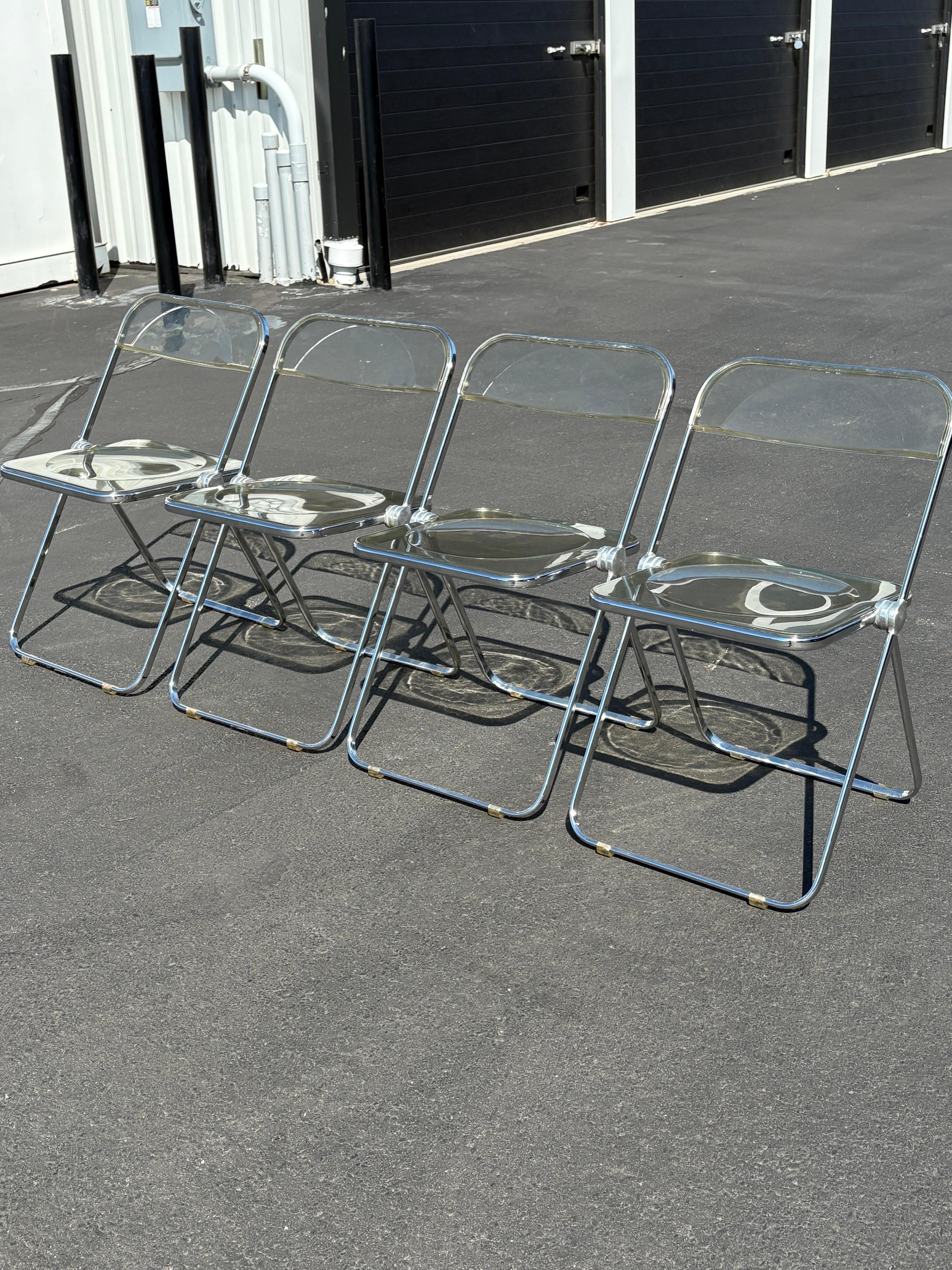 Set of Four Plia Lucite Italian Folding Chairs For Sale 11
