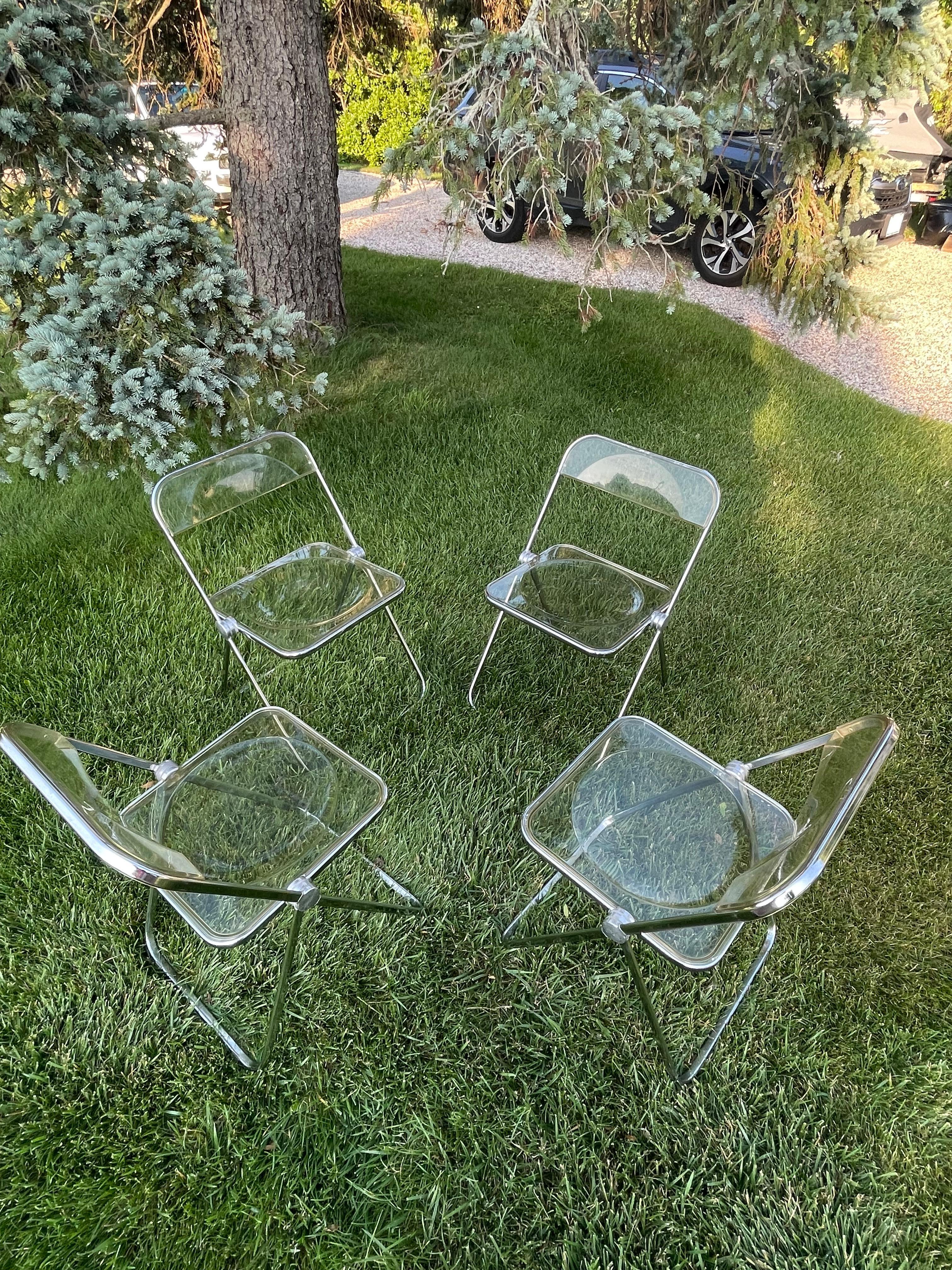 Set of Four Plia Lucite Italian Folding Chairs For Sale 1
