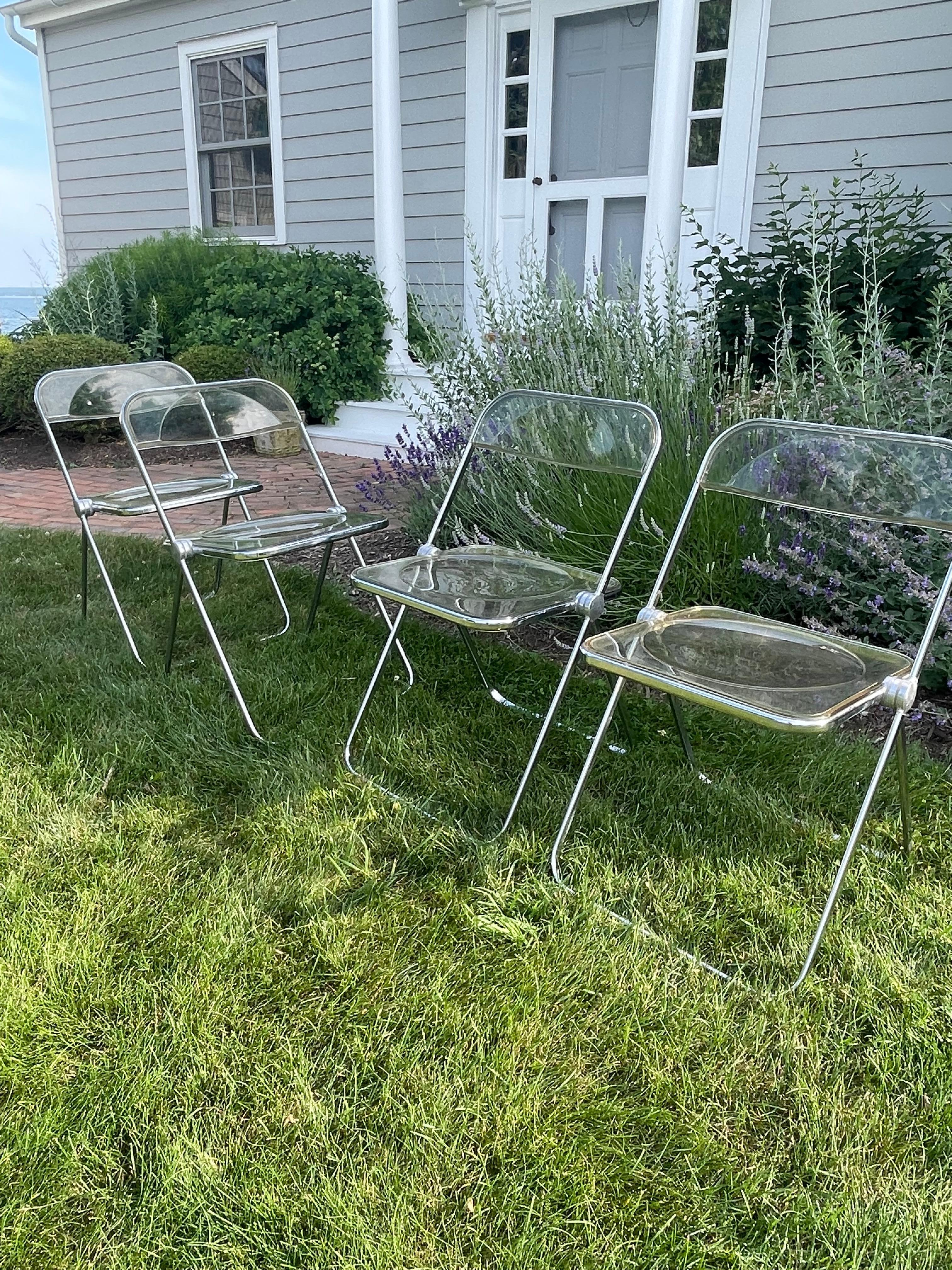 Set of Four Plia Lucite Italian Folding Chairs For Sale 2