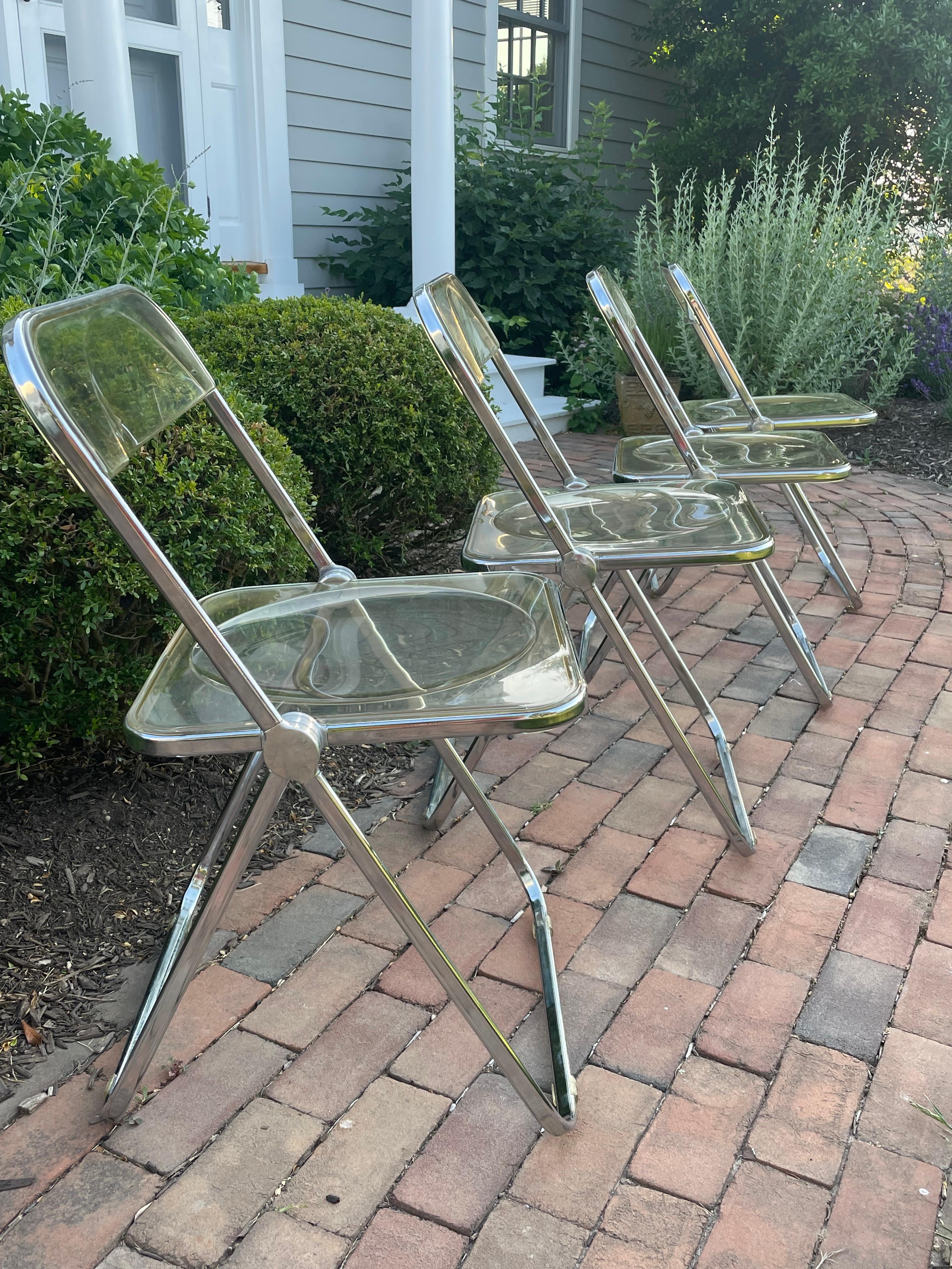 Set of Four Plia Lucite Italian Folding Chairs For Sale 3